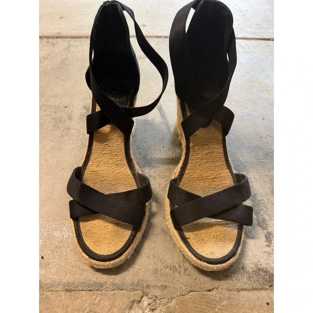 Lauren Ralph Lauren Iliana Black Elastic Espadrille Wedge Sandals Womens 8.5B